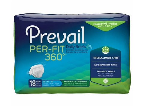 Incontinence Brief Prevail® Per-Fit 360°™ Adult Size 2 Unisex Disposable Heavy Absorbency – Pack of 18