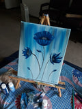 Blue Flower with Abstract Painting - Acrylic Canvas Painting
