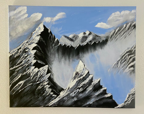 Foggy Gray Mountains Scenery - Acrylic Canvas Painting